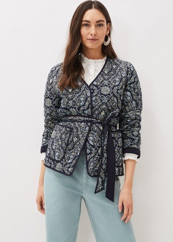 Phase Eight Polly Paisley Reversible Quilted Jackets Navy/Multicolor Australia | TJ1723069